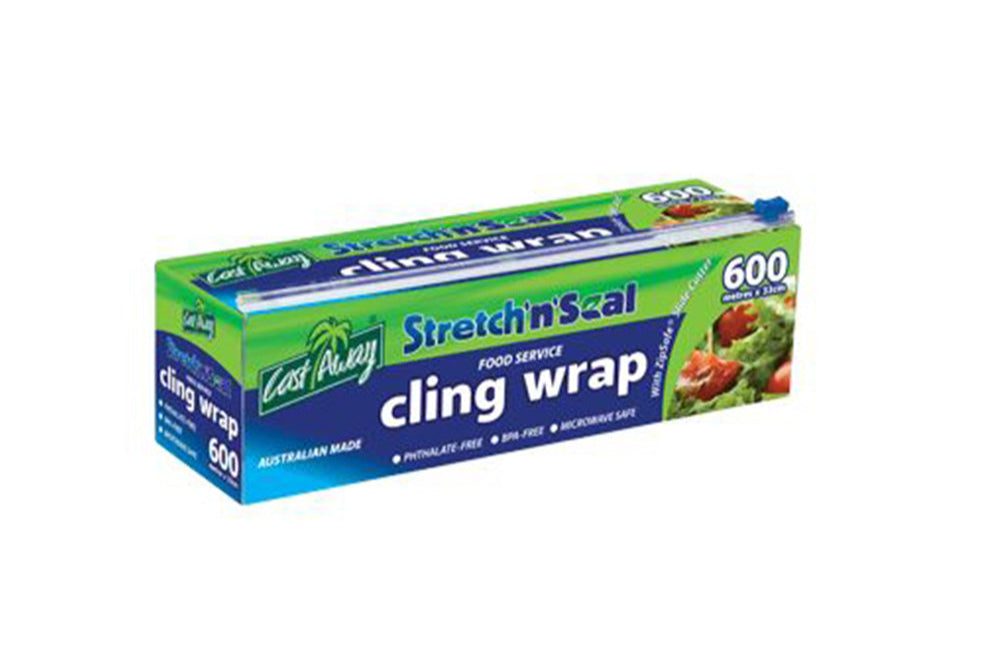 Castaway Cling Wrap 33cm × 600M Roll with Zip Safe Slide Cutter – Commercial Food Grade