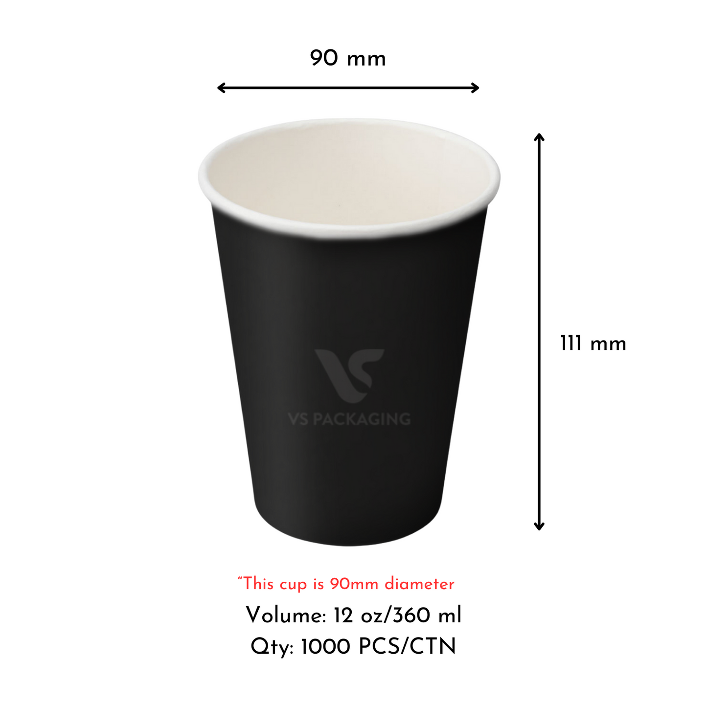 2oz Black Single Wall Paper Coffee Cup – 90mm Diameter (1000pcs) by VS Packaging