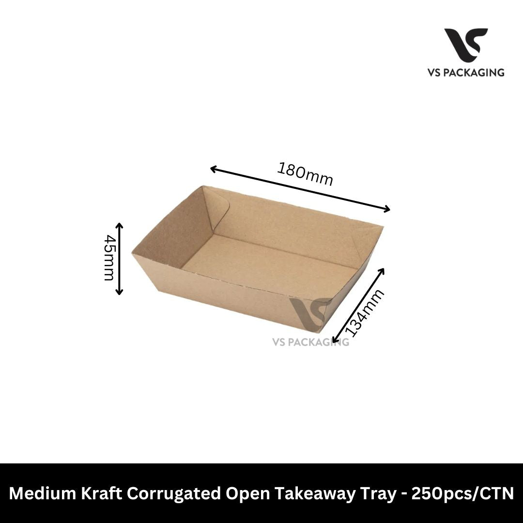 medium kraft corrugated takeaway tray 180x134x45mm eco friendly food tray 250pcs bulk Australia