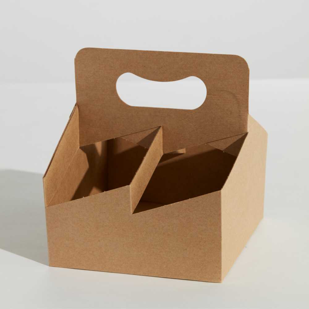 4-Cup Carry Tray with Handle – Kraft Cardboard Drink Holder (200pcs) by VS Packaging