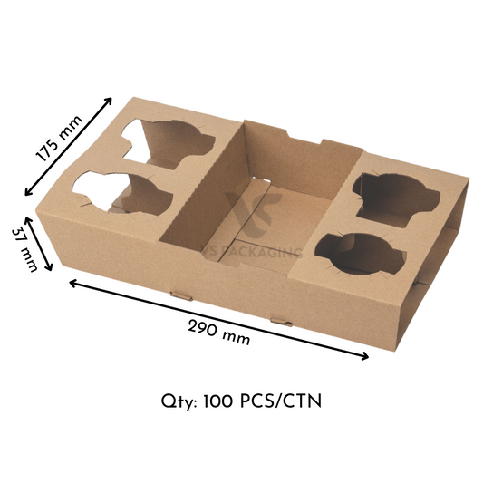 4 Cup Cardboard Drink Carrier Tray – Kraft – VS Packaging
