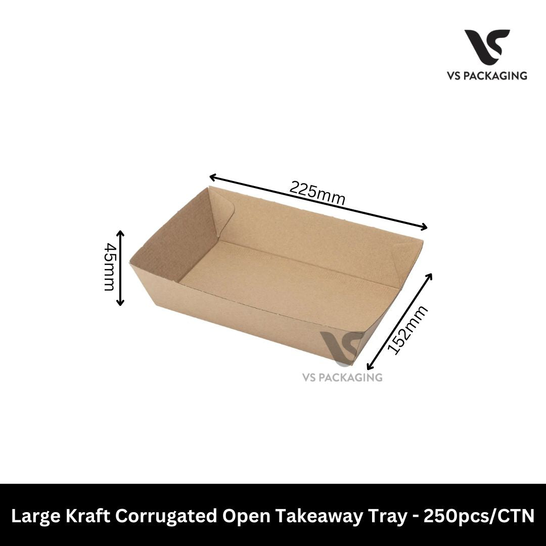 large kraft corrugated takeaway tray 225x152x45mm eco friendly food tray 250pcs bulk Australia