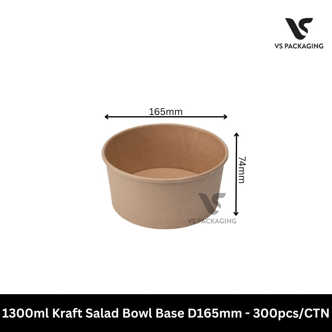 1300ml kraft salad bowl base D165 extra large eco friendly takeaway food container