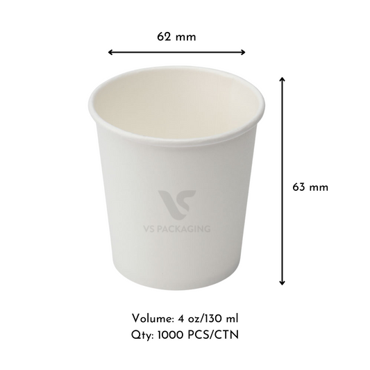 4oz White Paper Cup – Single Wall (1000pcs Carton) - VS Packaging