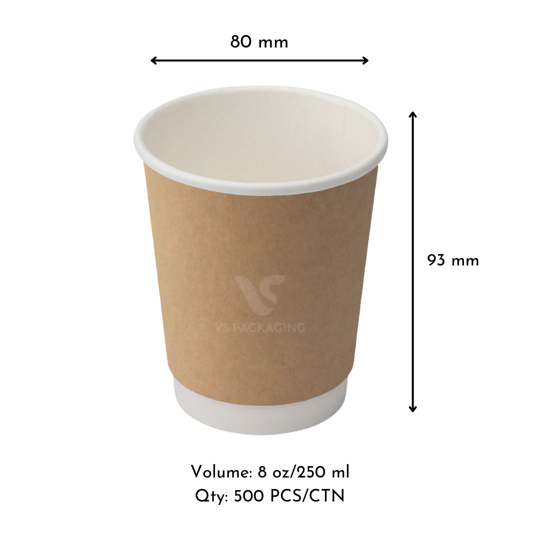 8oz Black Kraft Double Wall Paper Coffee Cups – 80mm (500pcs) by VS Packaging