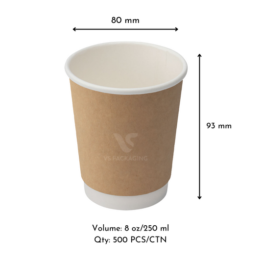8oz Black Kraft Double Wall Paper Coffee Cups – 80mm (500pcs) by VS Packaging