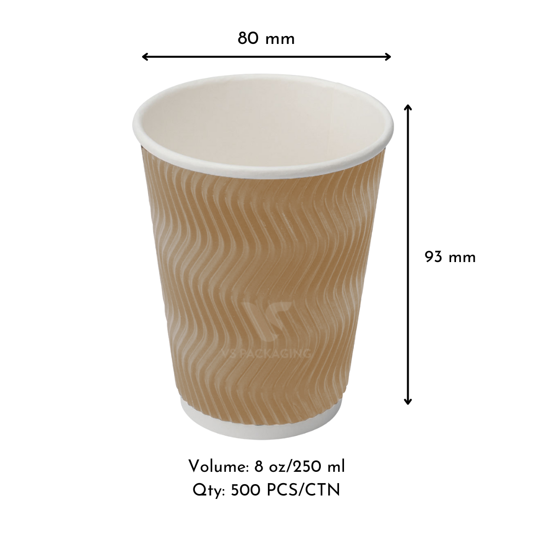 8oz Kraft Ripple Wall Coffee Cups – 80mm (500pcs) by VS Packaging