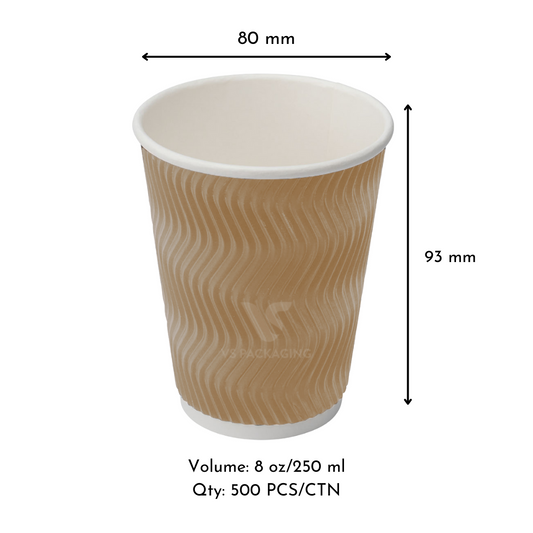 8oz Kraft Ripple Wall Coffee Cups – 80mm (500pcs) by VS Packaging