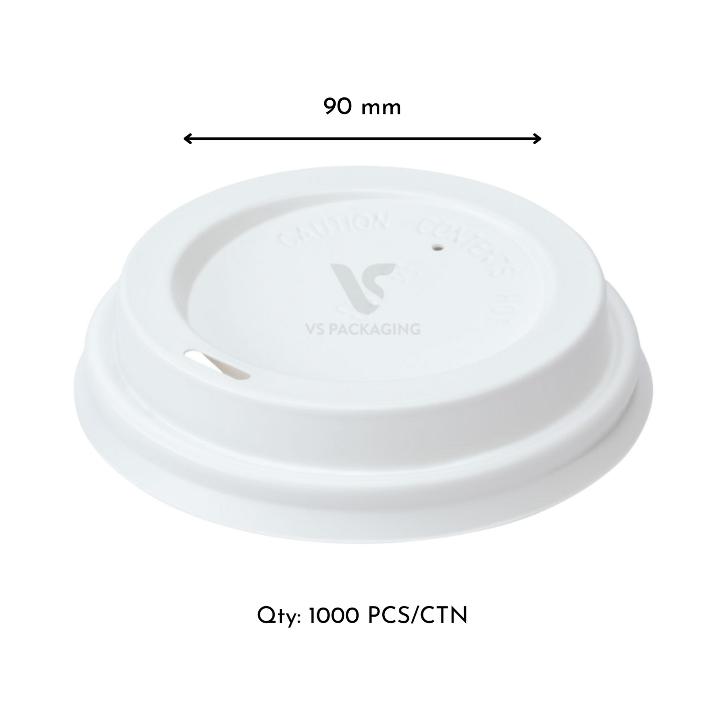 90mm White Coffee Cup Lids – Fits 8oz (D90mm), 12oz & 16oz Cups (1000pcs) VS Packaging