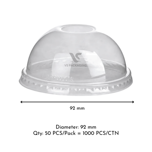 92 mm PET dome lid with hole for 8 oz and 12 oz clear PET cups – bulk takeaway packaging Australia