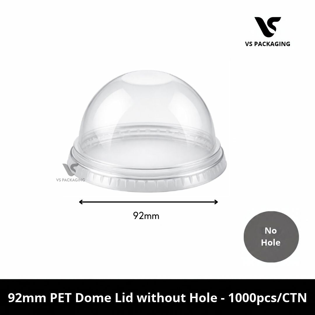 92mm PET Dome Lids without Hole fits 8oz-12oz Cups - 1000pcs/CTN VS Packaging