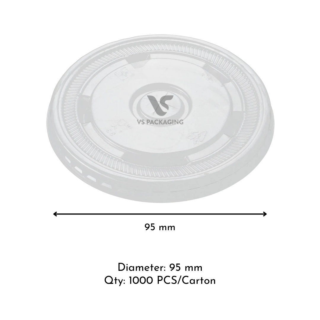 95 mm flat lid for PP plastic cups 360 ml / 500 ml / 700 ml OP-C95 – VS Packaging Australia