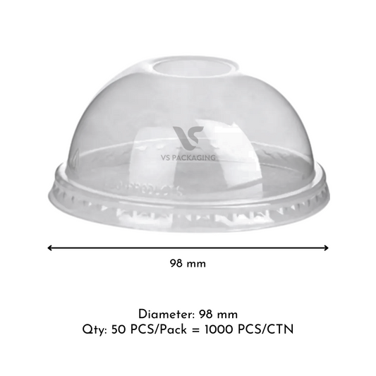 98 mm PET dome lid for 14 oz, 16 oz, 20 oz and 24 oz clear PET cups – bulk takeaway packaging Australia