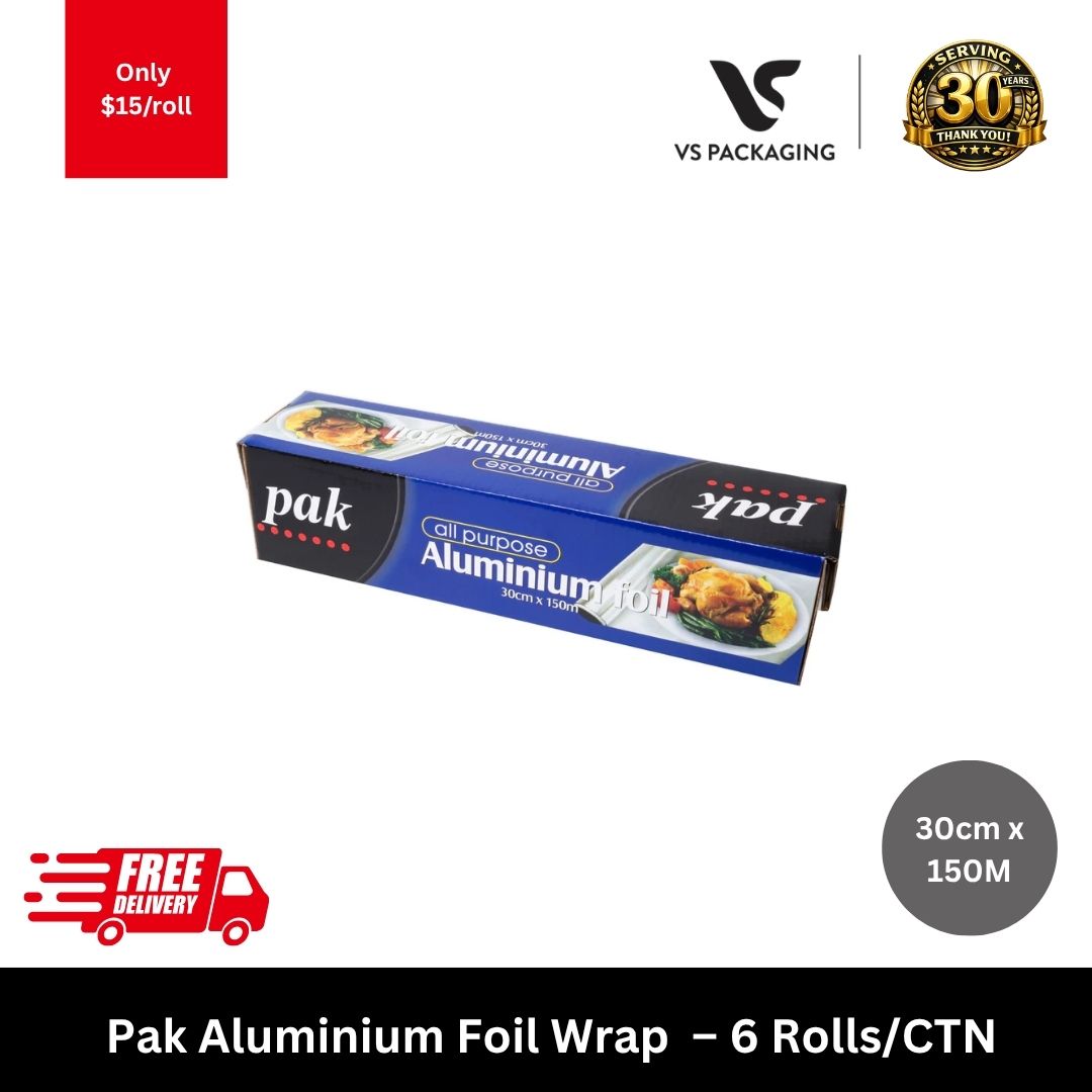 Pak heavy duty aluminium foil wrap 30cm x 150m roll for catering and food service kitchen use