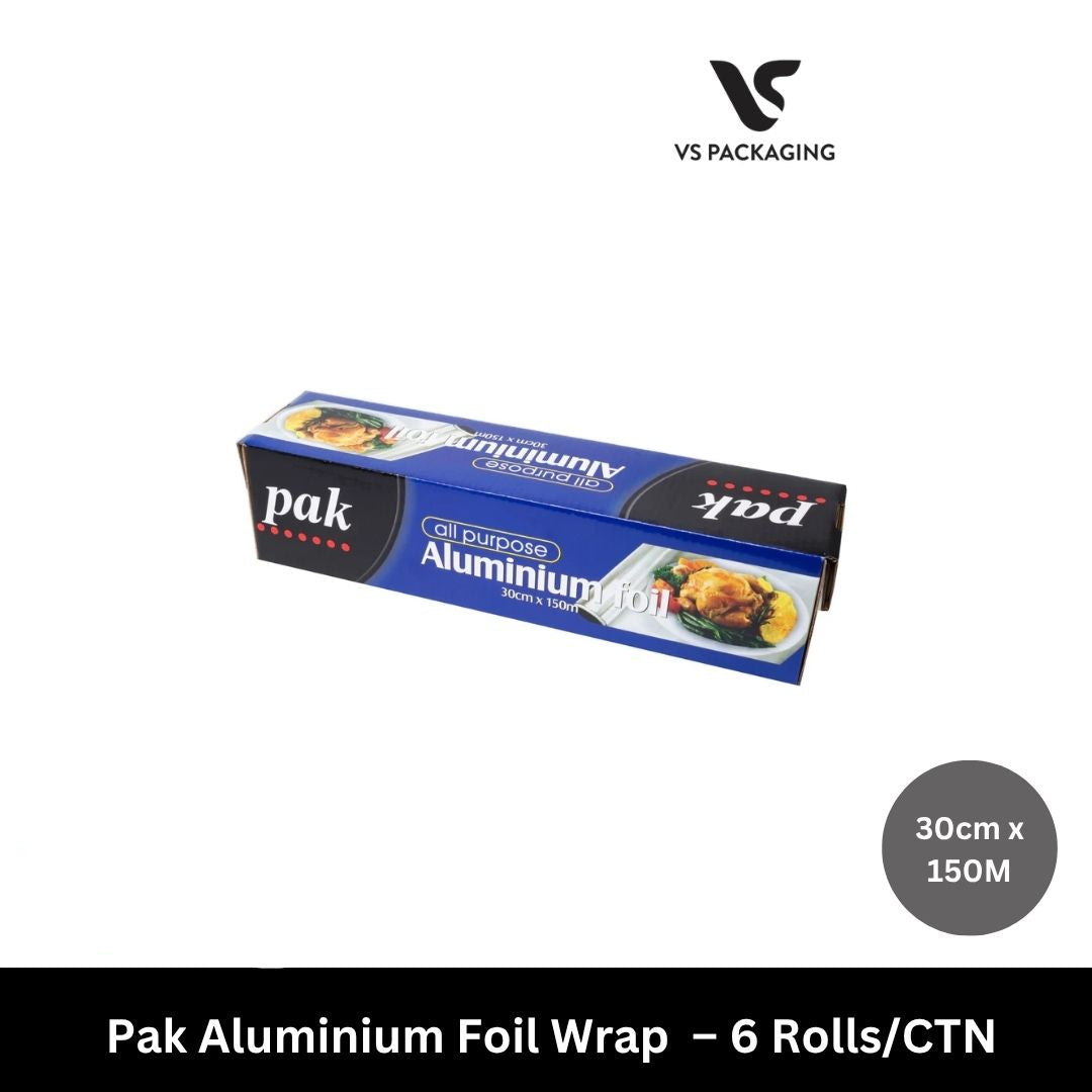 Pak heavy duty aluminium foil wrap 30cm x 150m roll for catering and food service kitchen use