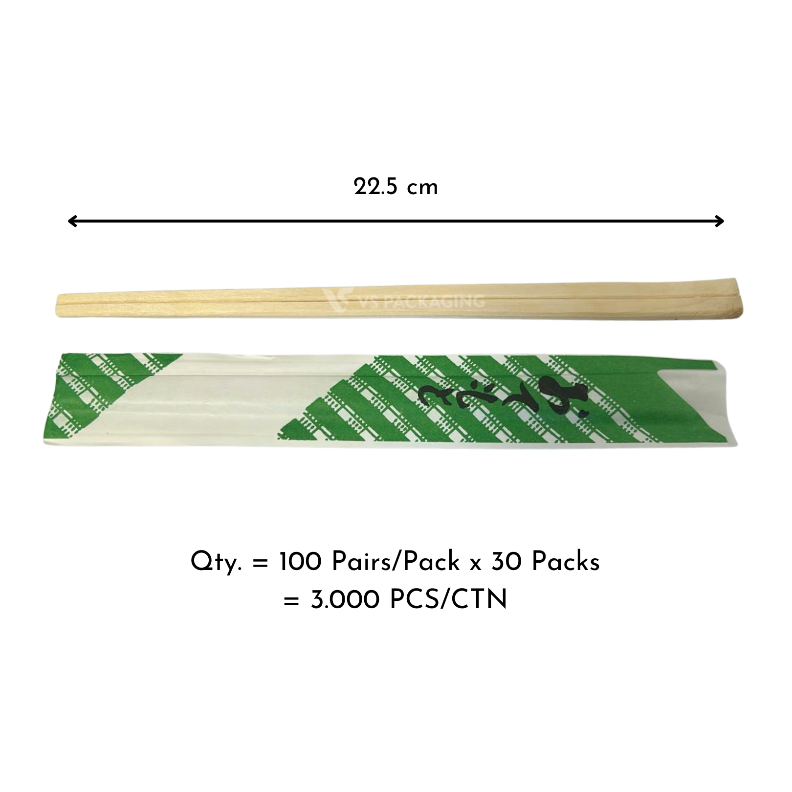 225mm Wooden Bamboo Chopsticks – Eco-Friendly Disposable – VS Packaging
