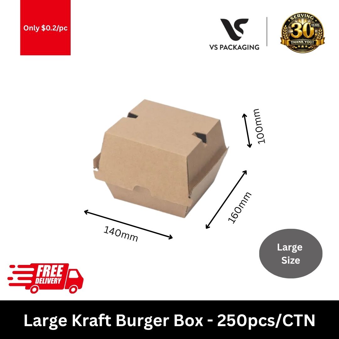 large kraft burger box eco friendly takeaway food container clamshell brown burger box 250pcs carton Australia