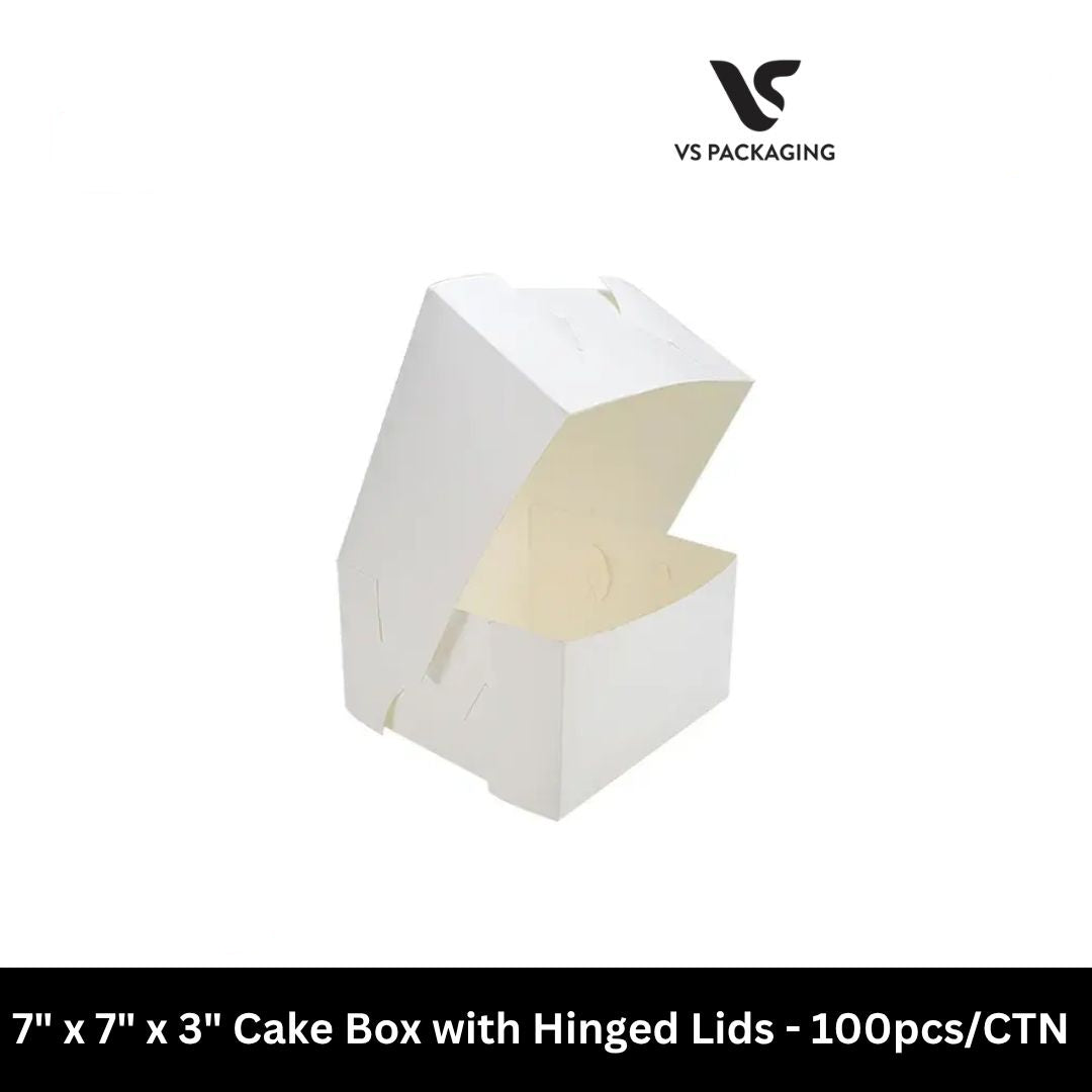 7x7x3 inch white cake box with hinged lid for bakery packaging, food-grade dessert takeaway box 100pcs carton