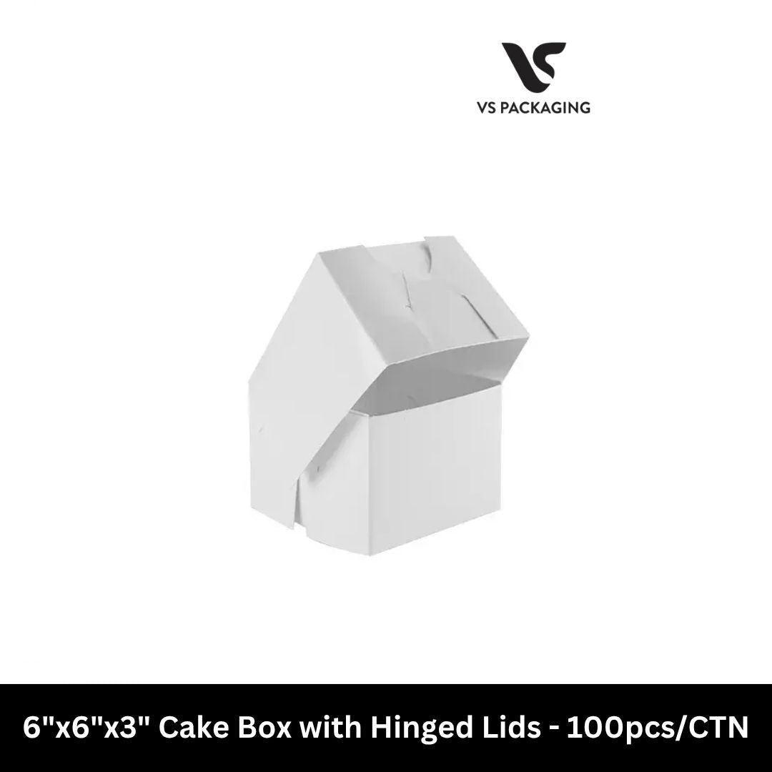 6x6x3 white cake box with hinged lid for bakery takeaway packaging, food-grade dessert box 100pcs carton