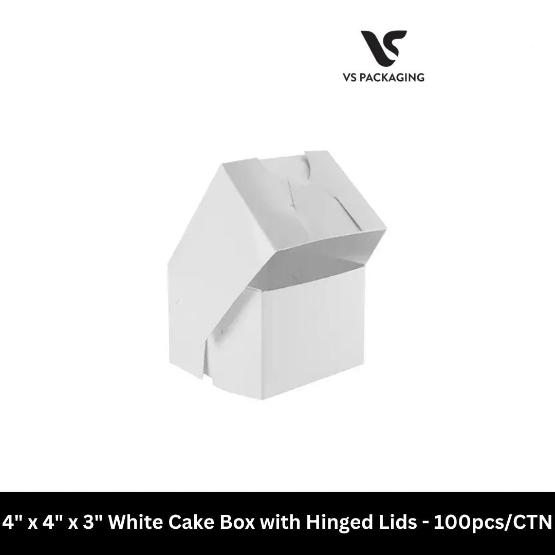 4x4x3 white cake box with hinged lid for mini cakes and dessert packaging, food-grade bakery box 100pcs carton
