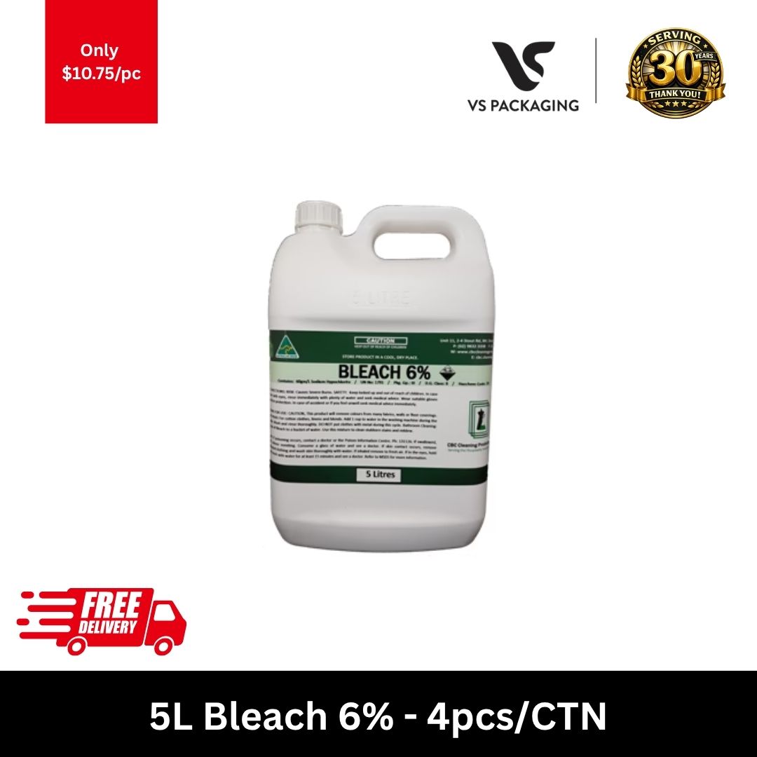 Bingo 5L Bleach 6 percent commercial chlorine bleach bulk carton 4 drums for cleaning and disinfecting