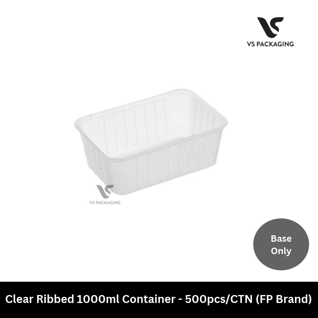 Clear Ribbed Freezer Grade 1000ml Rectangular Container - 500pcs/CTN (FP Brand) VS Packaging