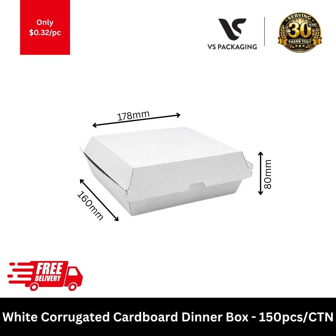 white corrugated dinner box 178x160x45mm takeaway cardboard box for meals rice noodles and pasta