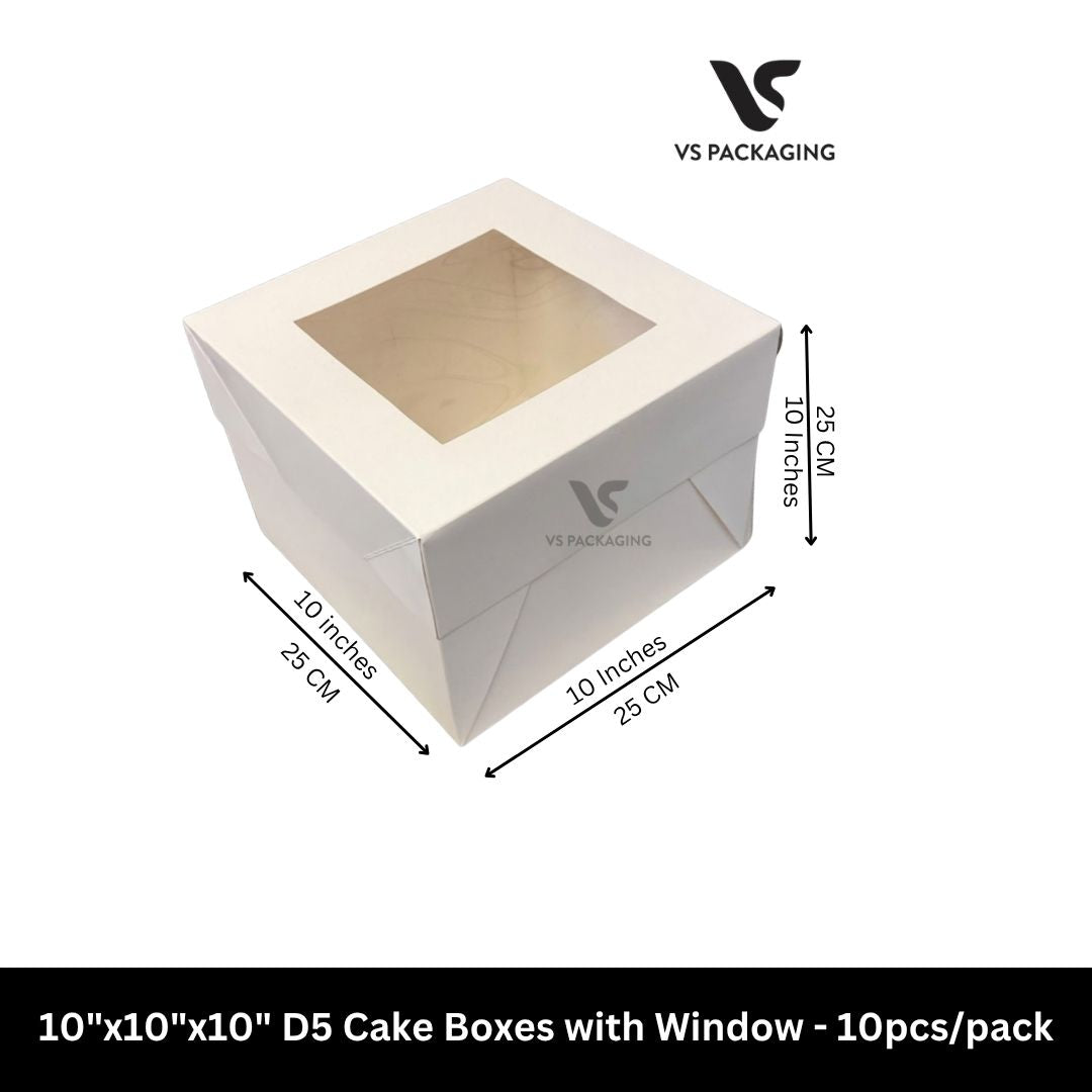 10" x 10" x 10" D5 Cake Boxes with window - 10pcs/pack VS Packaging