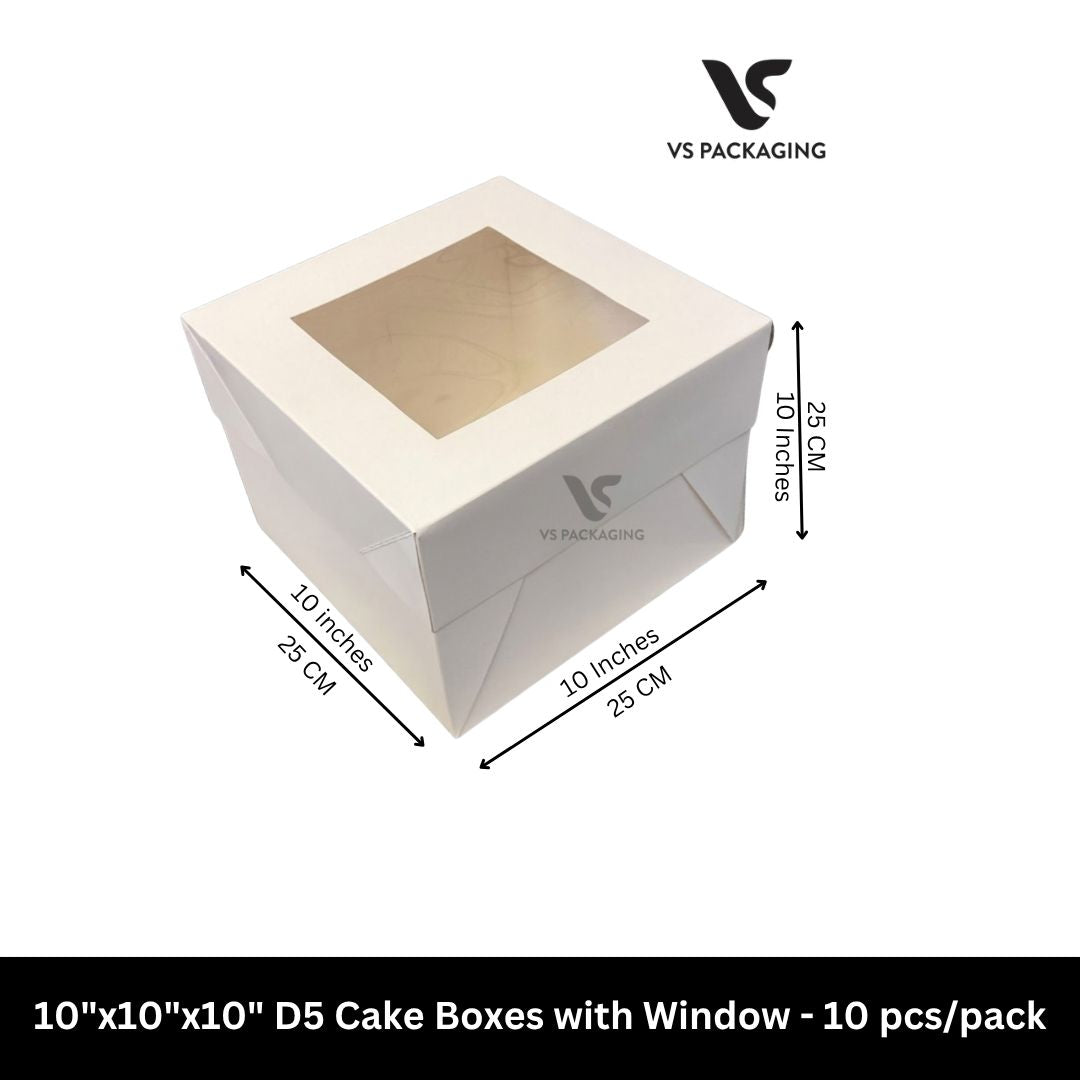 10"x10"x10" D5 Cake Boxes with window - 10 pcs/pack VS Packaging