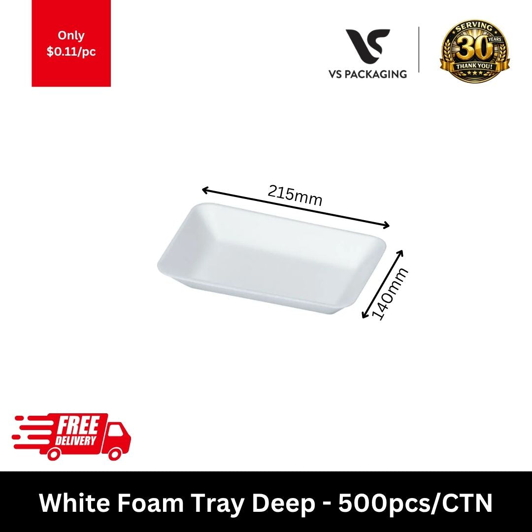 White foam tray deep 215x140x30mm compact food tray for meat poultry seafood packaging