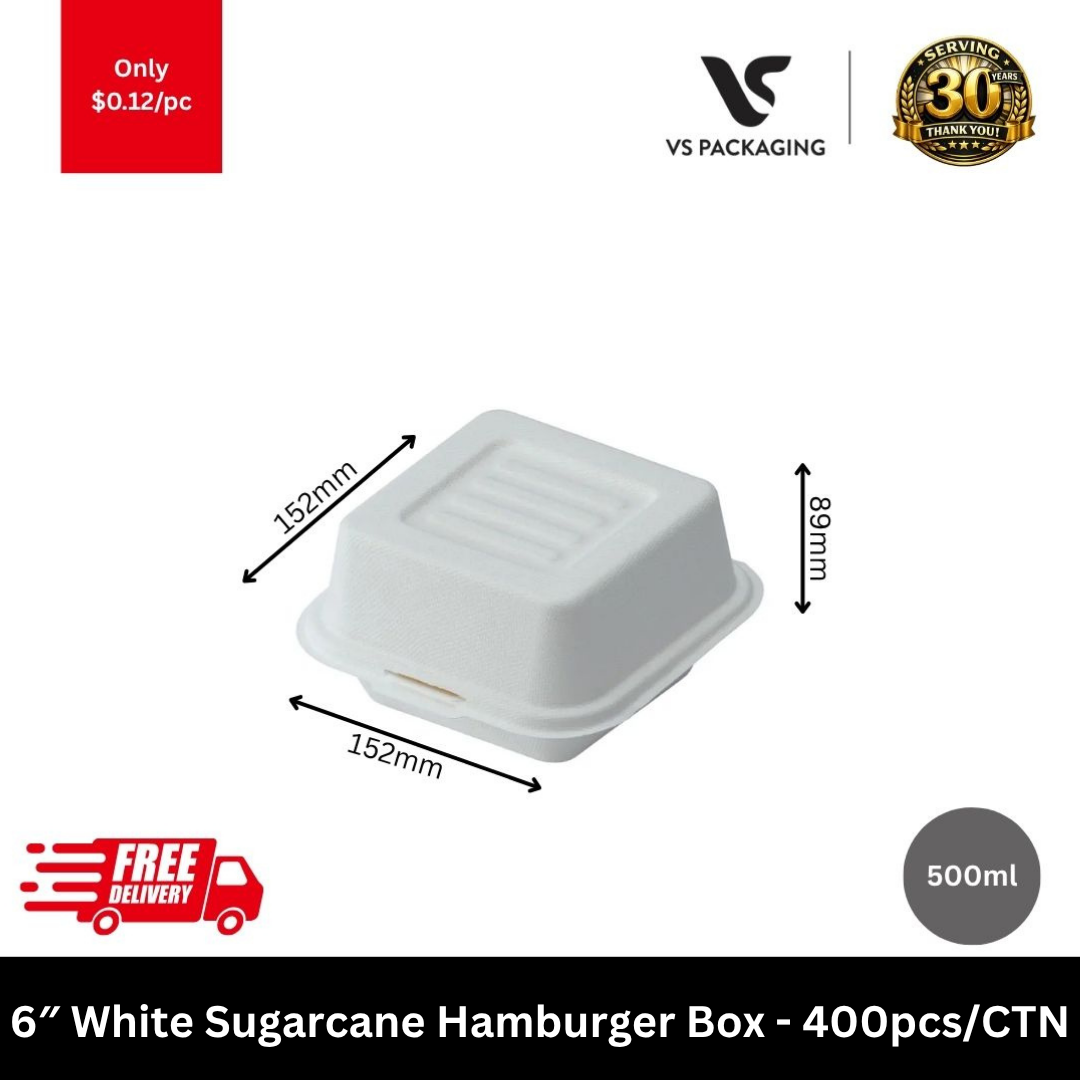 6 inch white sugarcane hamburger box eco friendly takeaway container 400pcs carton
