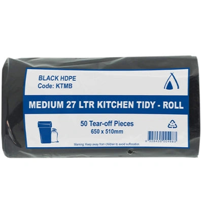 27L Kitchen Tidy Roll Medium Black 1000pcs - VS Packaging