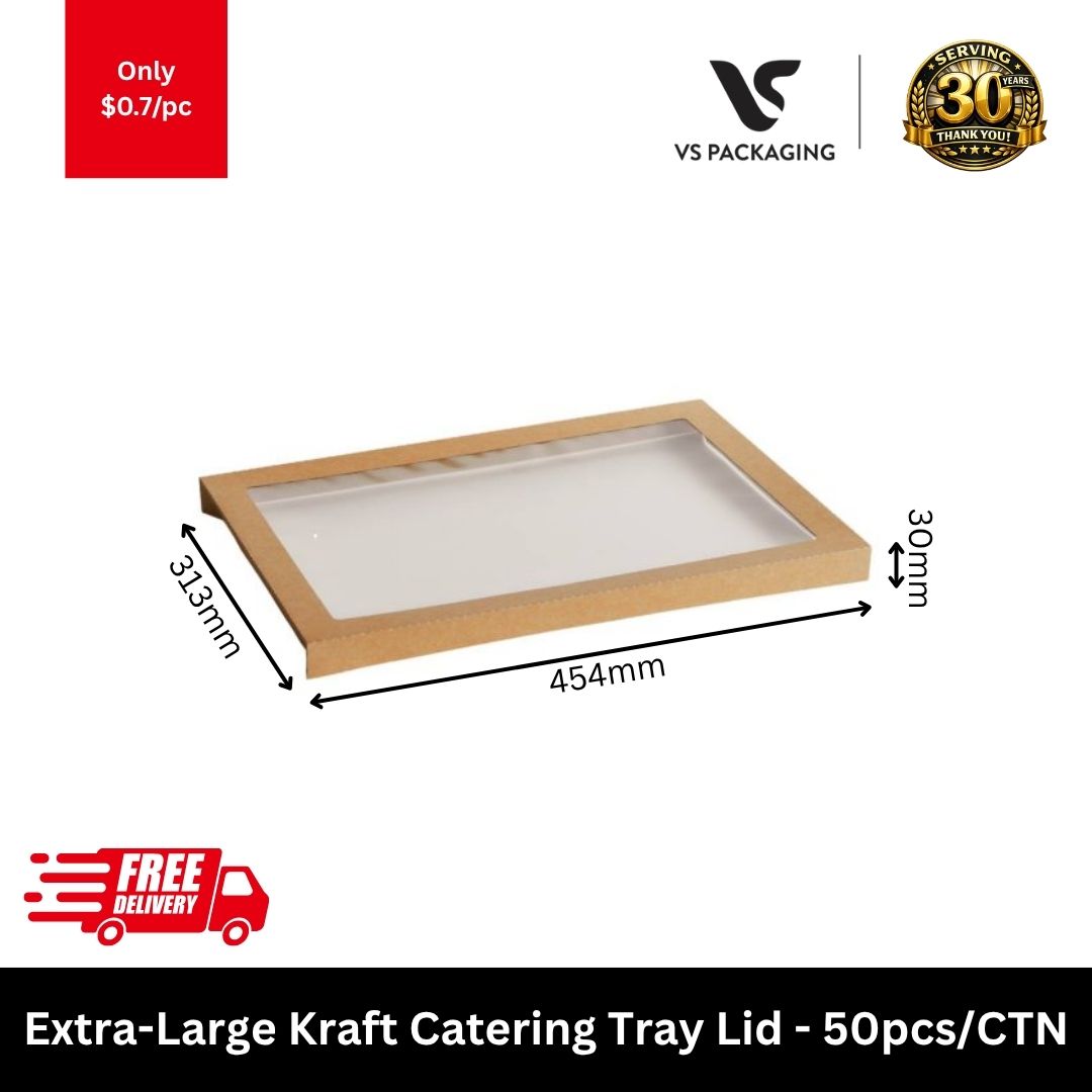 Extra large kraft catering tray lid with PET window 454x313x30mm cardboard food lid for catering takeaway and large portions