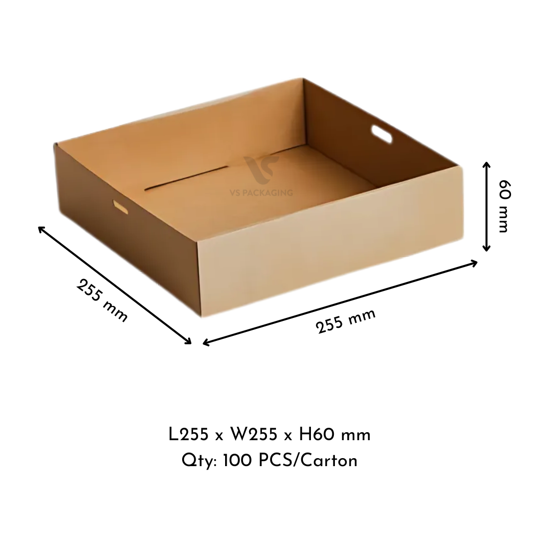 Kraft Catering Tray 5 Square Base – 255×255×60mm Cardboard Food Tray supplied by VS Packaging Australia (100pcs / Carton)