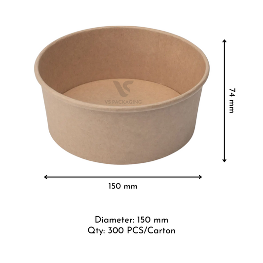 Kraft Salad Bowl 750 ml 25 oz Base – 150 mm Diameter Eco-Friendly Food Packaging Australia