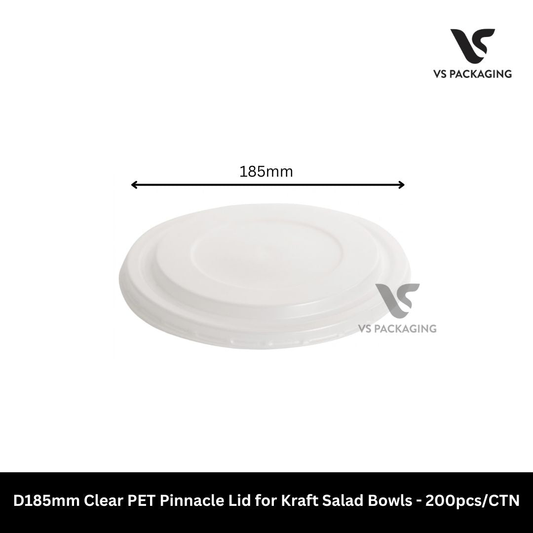 D185mm Clear PET Lid for Kraft Salad Bowls 1500ml - 300pcs/CTN VS Packaging