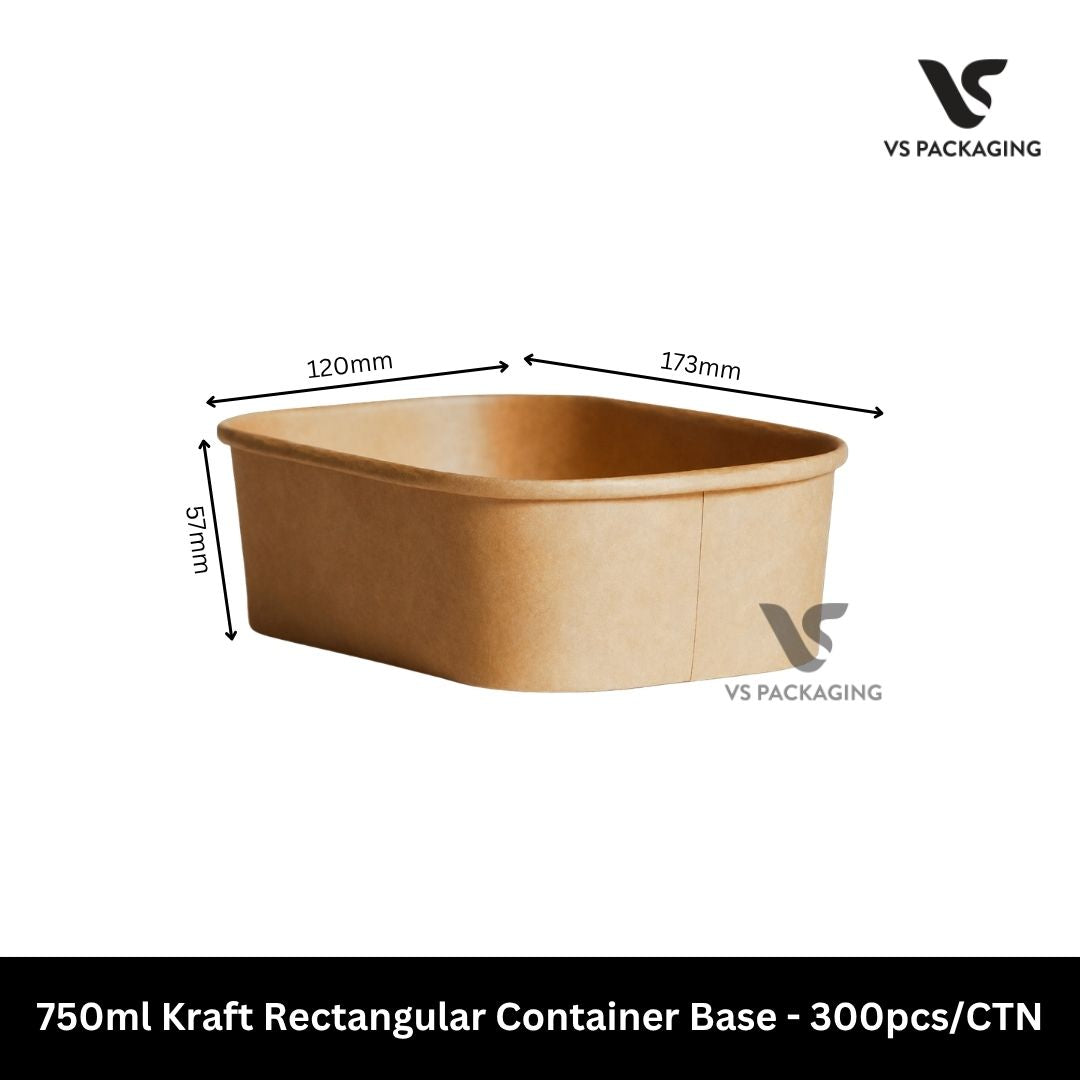 750ml kraft rectangular takeaway food container base for meal prep, salads, noodles, rice meals and food delivery packaging