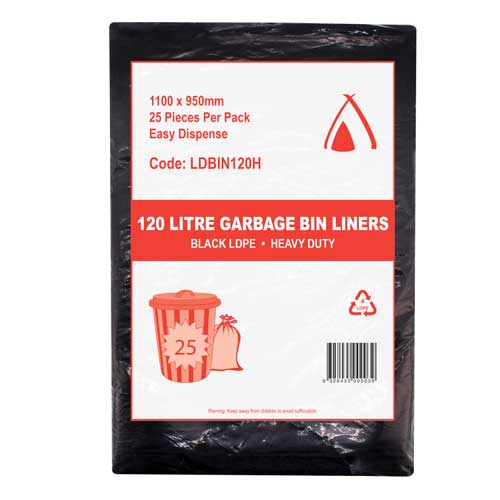 120L LDPE Heavy Duty Bin Liner Black - VS Packaging
