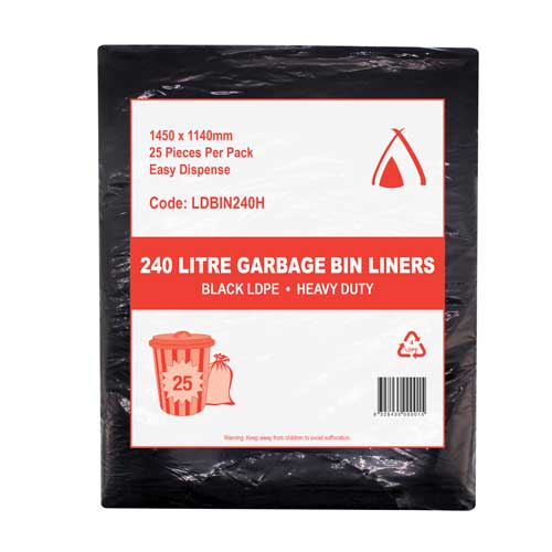240L LDPE Heavy Duty Bin Liner Black - VS Packaging