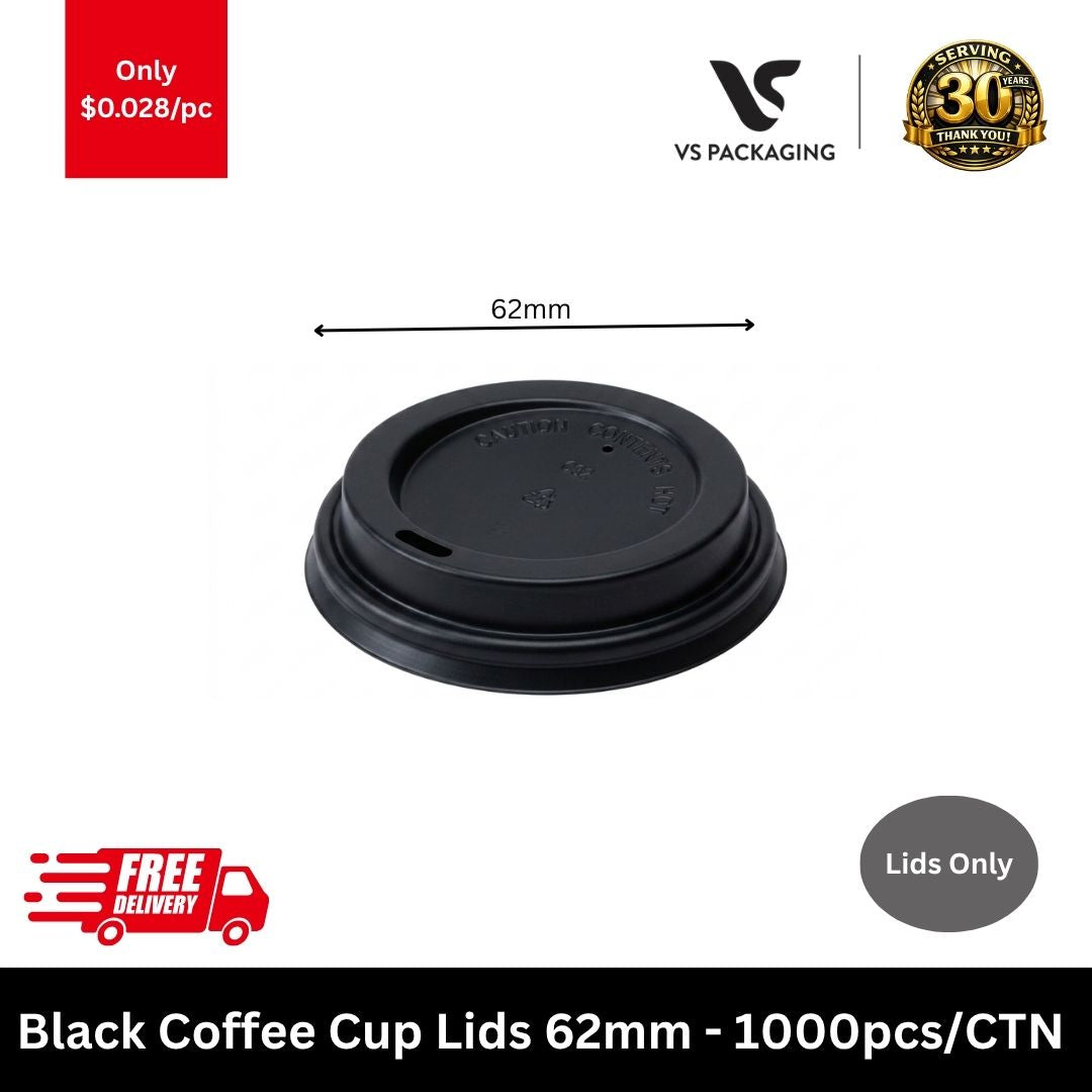 Black 62mm coffee cup lids for 4oz paper cups takeaway PP lids bulk carton 1000pcs