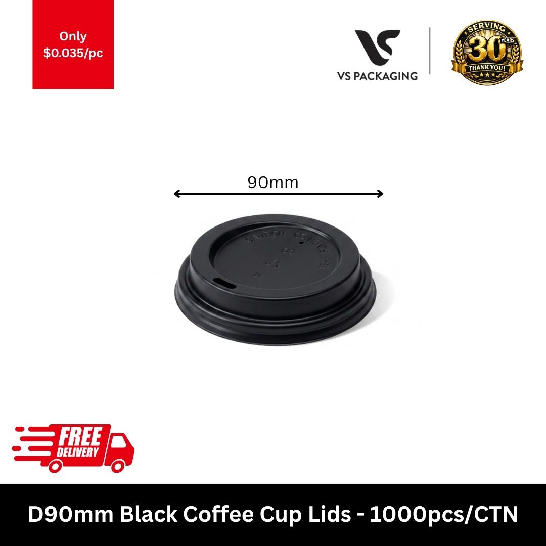 90mm black coffee cup lids for 12oz 16oz cups PP lids bulk carton 1000pcs
