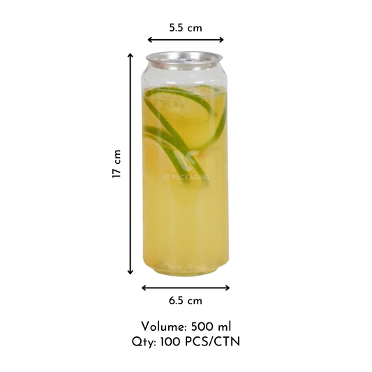 500 ml PET canning bottles with lids – clear PET bottles for smoothies, bubble tea and large drinks by VS Packaging Australia