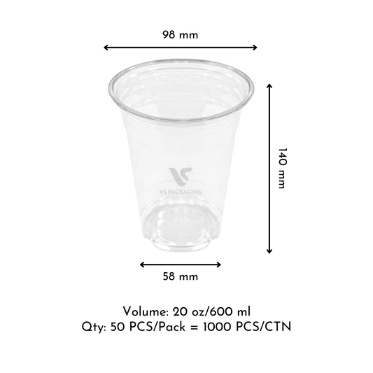 20 oz clear PET cup 600 ml disposable cold drink cup bulk pack 1,000 pcs – takeaway packaging Australia