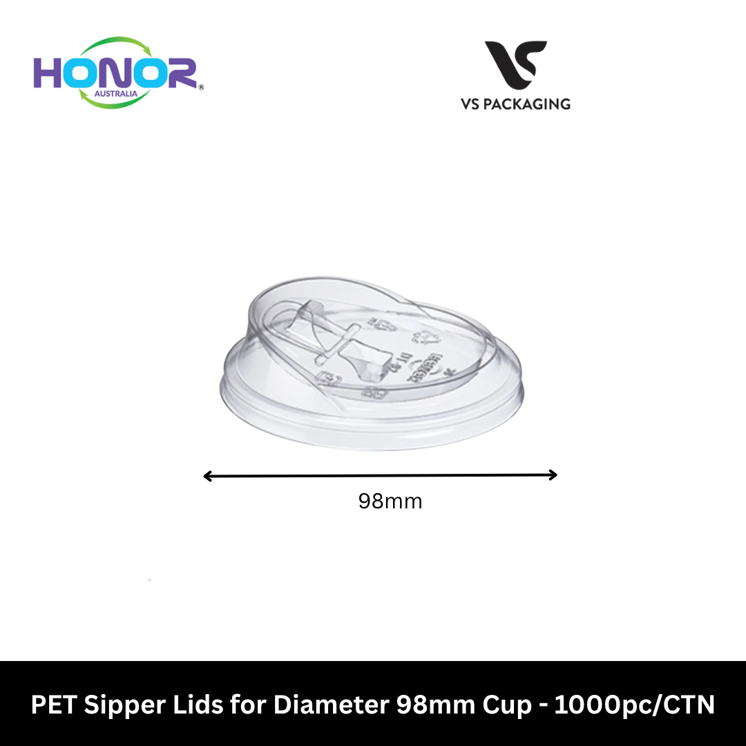 Clear 98mm PET sipper lids Honor brand for takeaway drink cups no straw Australia