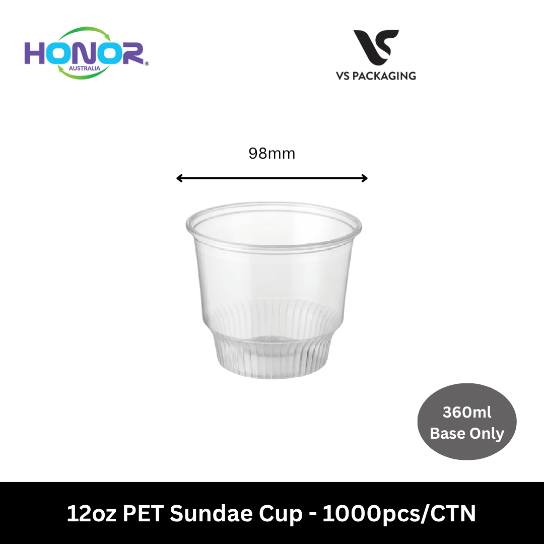 Clear 12oz PET sundae cups 360ml Honor brand for desserts ice cream takeaway Australia