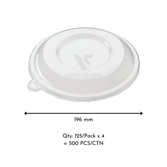 PET Clear Lid – Sugarcane Salad/Noodle Bowls – 196mm – 500pcs – VS Packaging