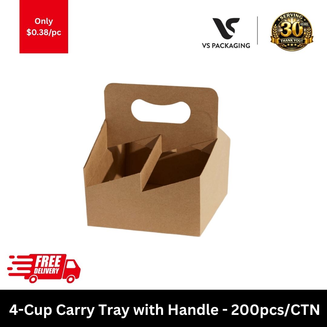 4 cup carry tray with handle kraft cardboard drink holder takeaway carrier 200pcs carton
