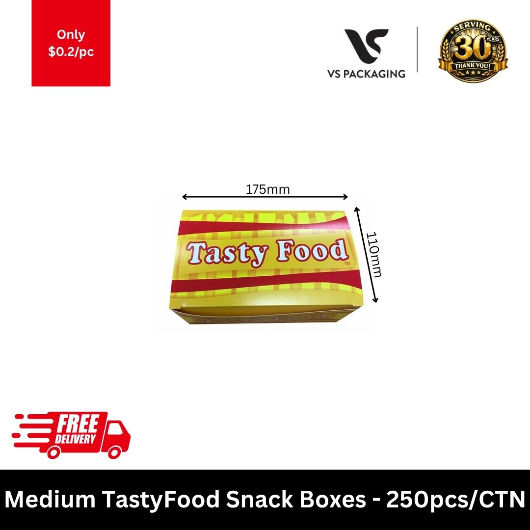 medium yellow TastyFood snack boxes for takeaway meals burgers and hot cold food 250pcs carton