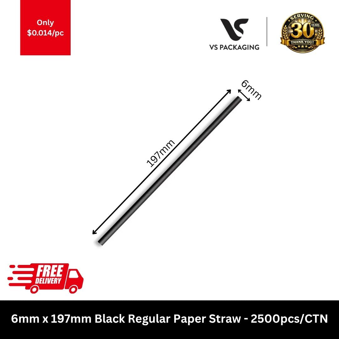 Black regular paper straws 6mm x 197mm eco-friendly disposable drinking straws bulk 2500pcs carton