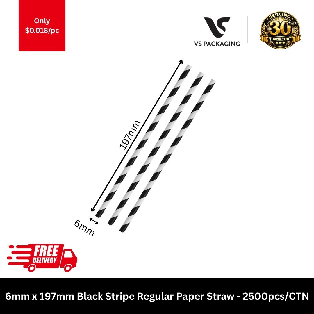 Black stripe paper straws 6mm x 197mm disposable eco-friendly striped drinking straws bulk 2500pcs carton
